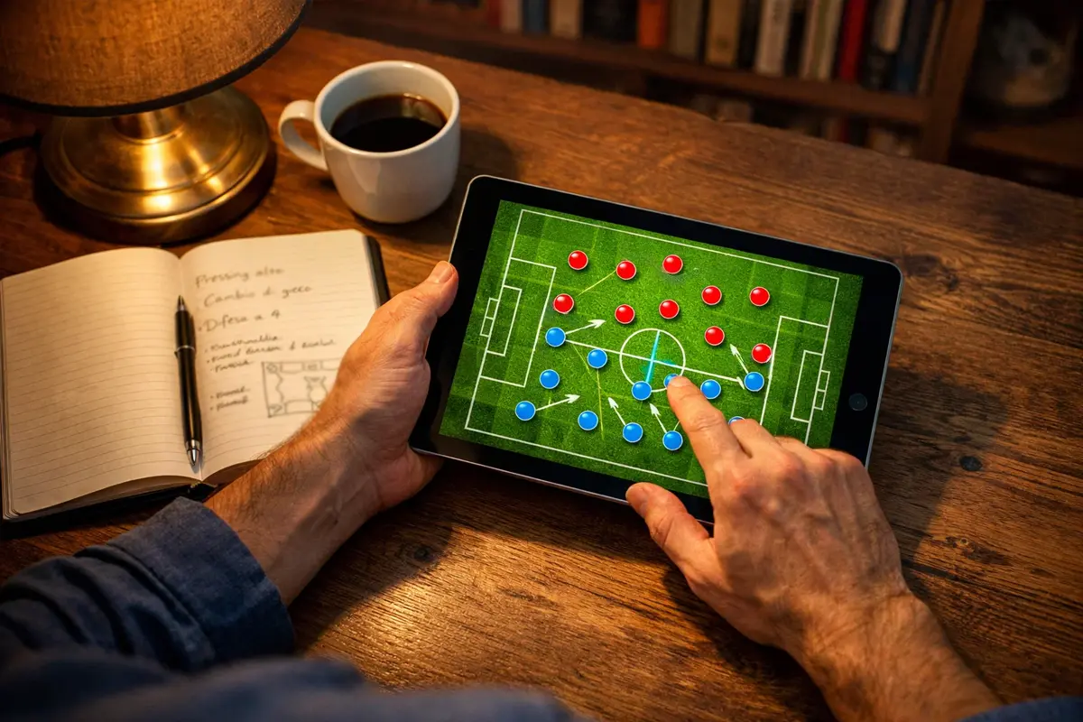 Appassionato analizza formazioni e tattiche di una partita Serie A