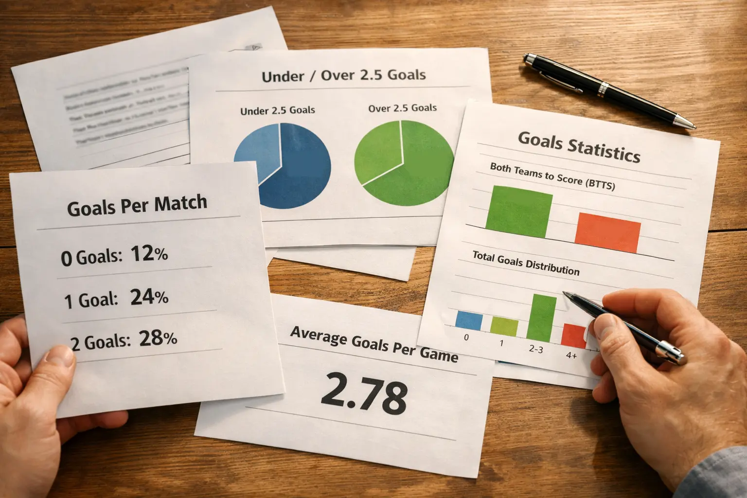 Analista sportivo che studia statistiche gol su un documento