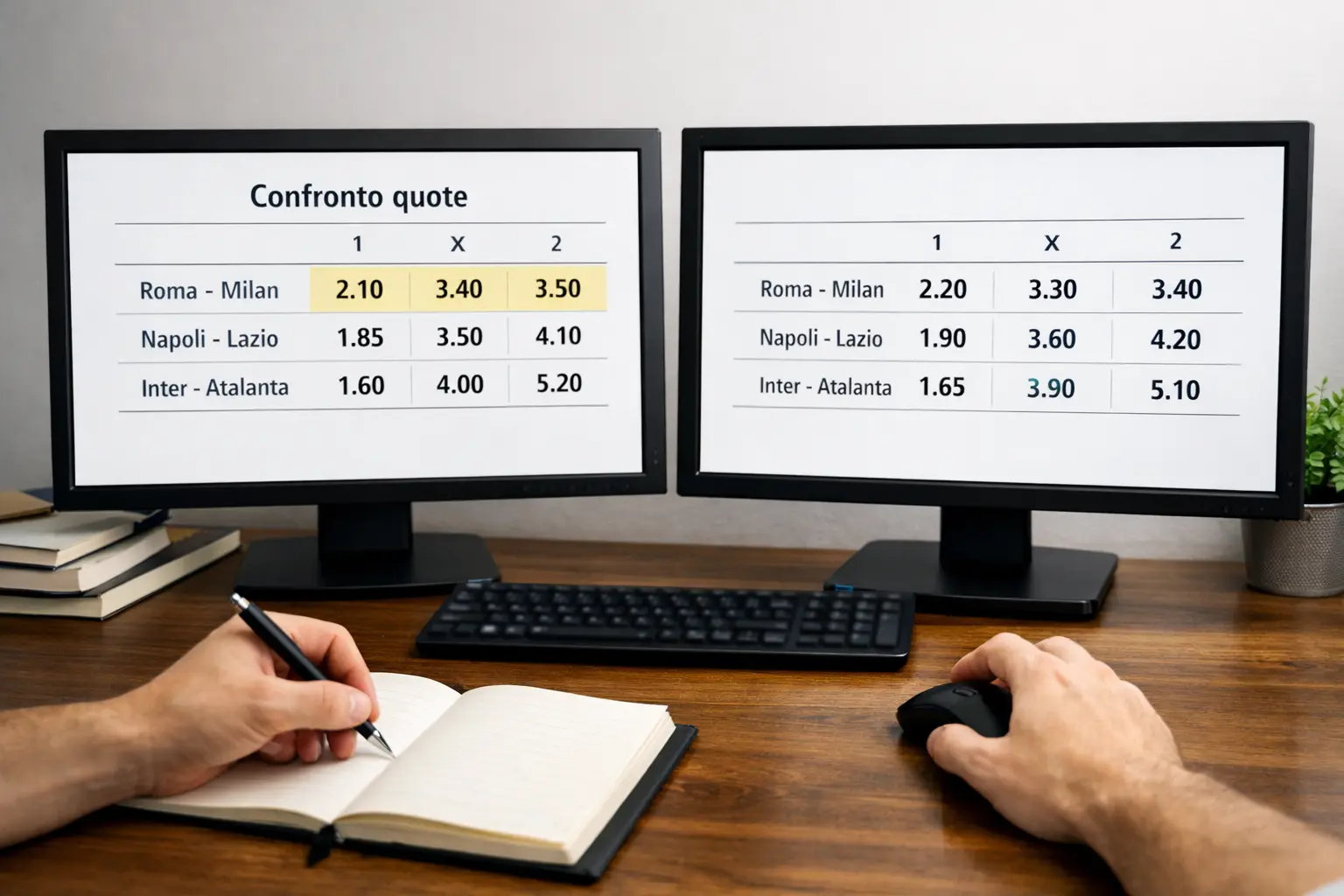 Confronto quote tra diversi bookmaker su monitor