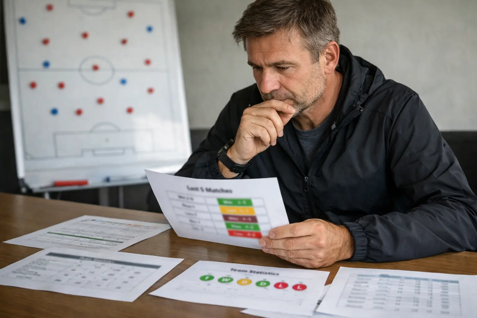 Allenatore che analizza la forma recente della squadra