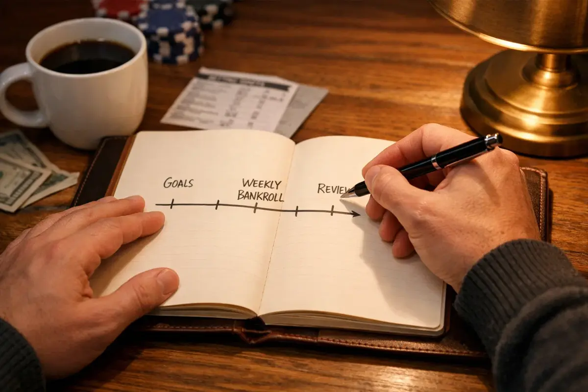 Persona pianifica budget scommesse con blocco note