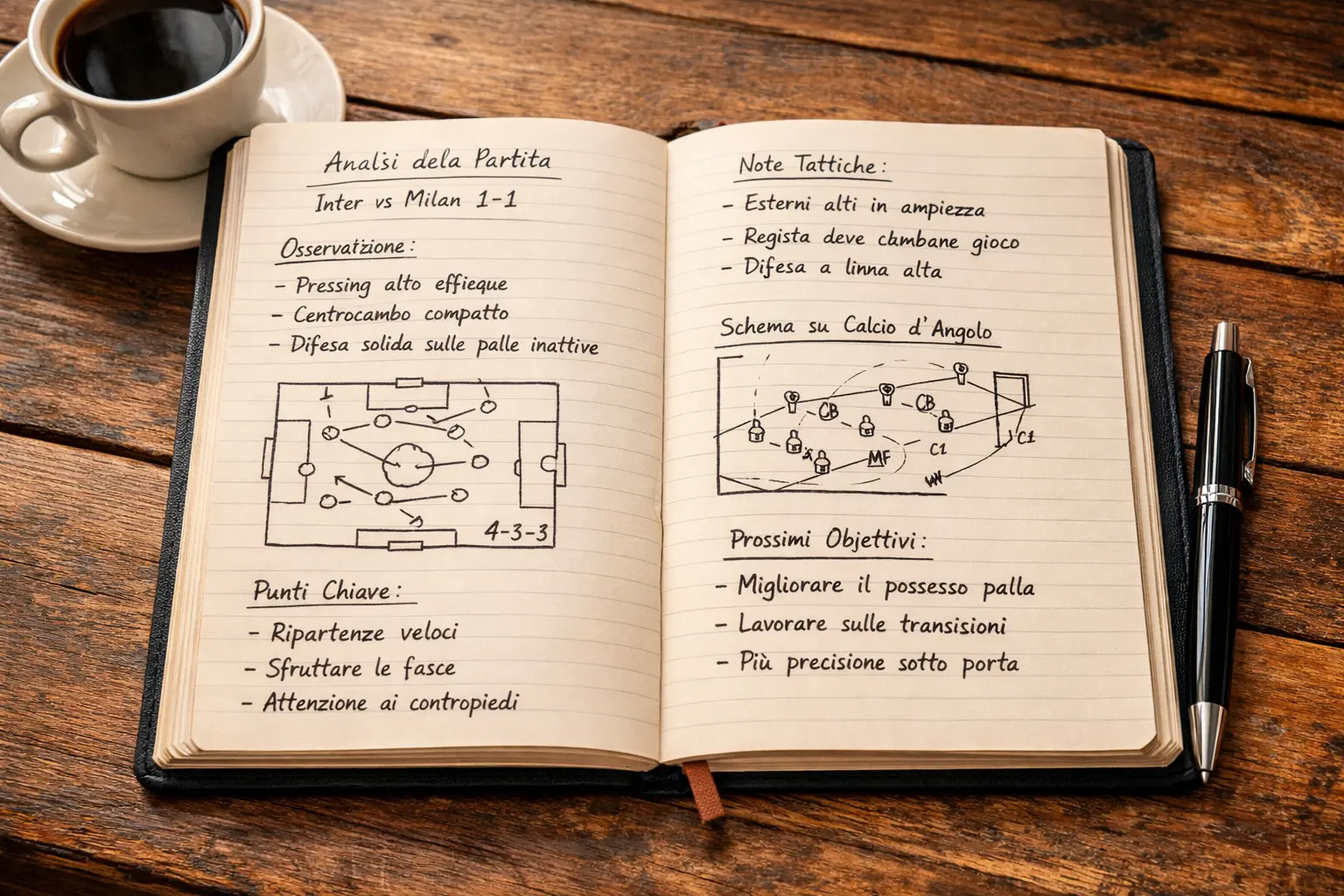 Blocco appunti con metodo di analisi delle partite