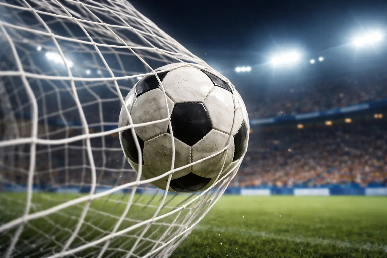 Pallone che entra in rete durante una partita di Serie A