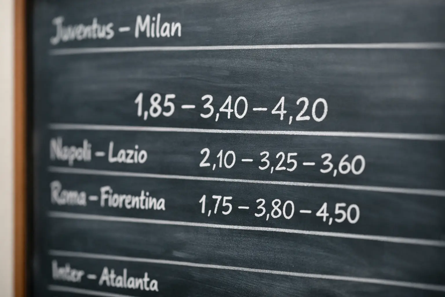 Lavagna con quote 1X2 di una partita di calcio