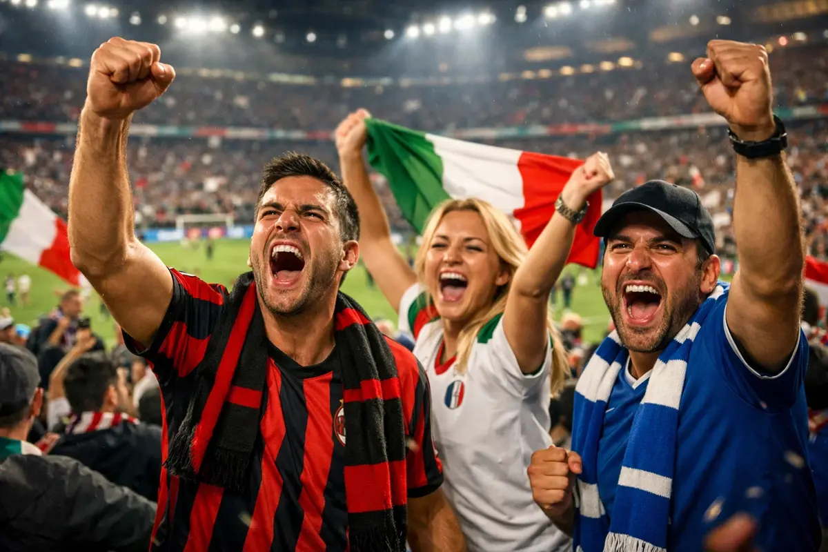 Tifosi festeggiano allo stadio durante partita Serie A