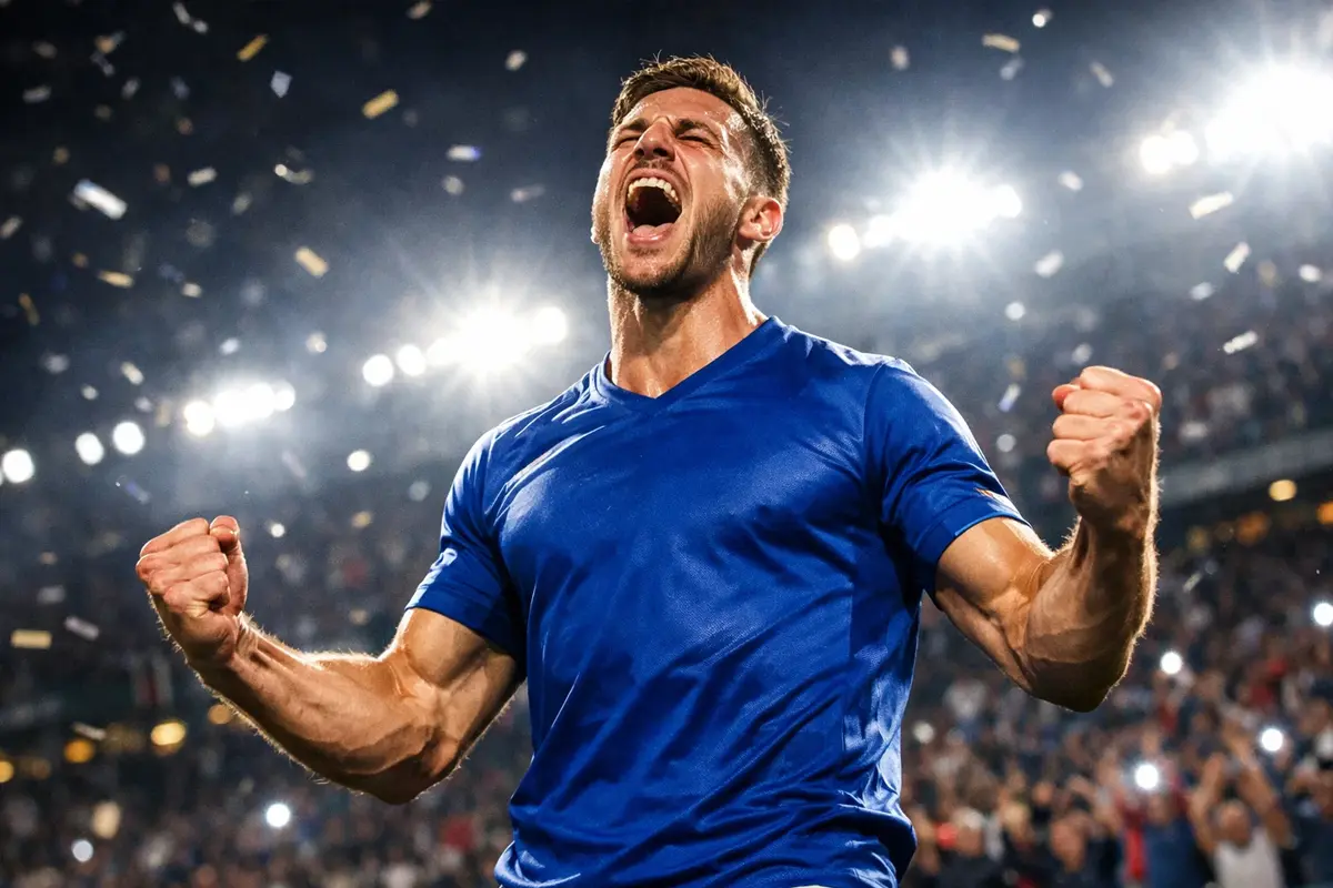 Calciatore che esulta dopo aver segnato un gol nello stadio di Serie A