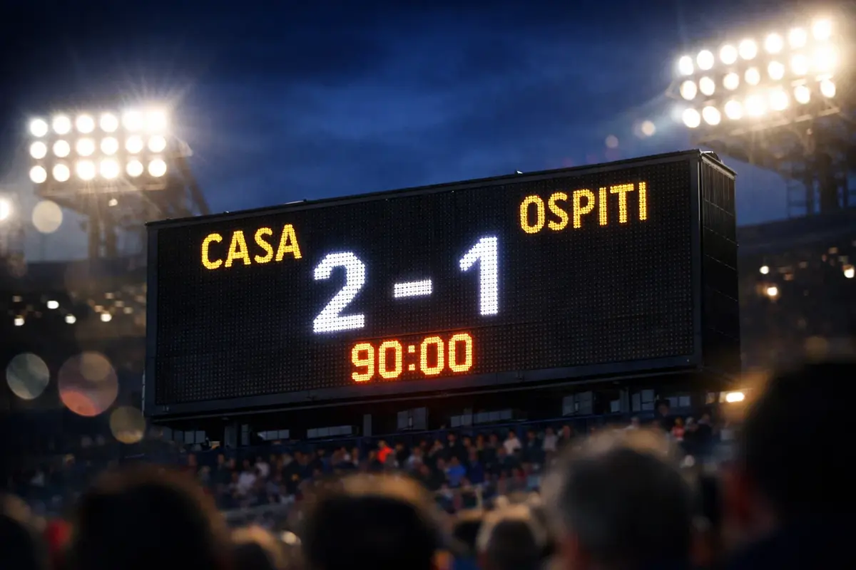 Tabellone luminoso dello stadio che mostra il punteggio di una partita di calcio