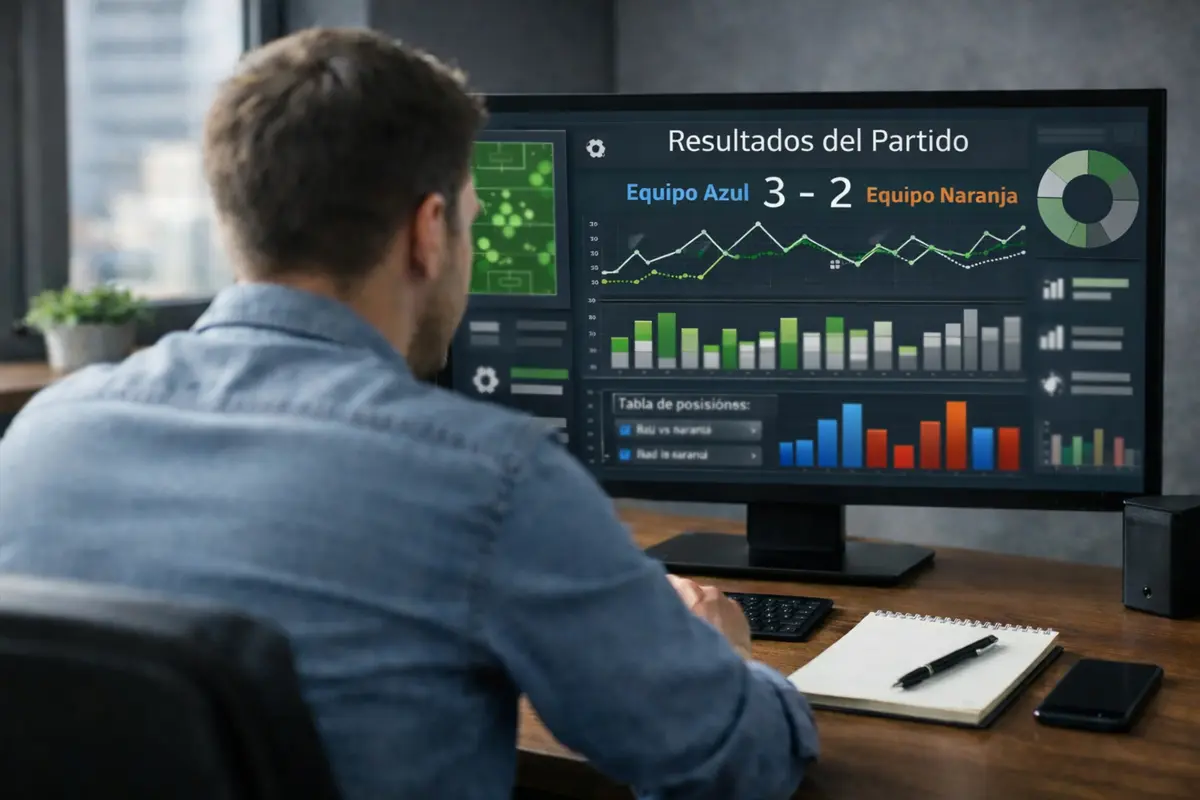 Analista studia grafici e statistiche calcistiche su monitor