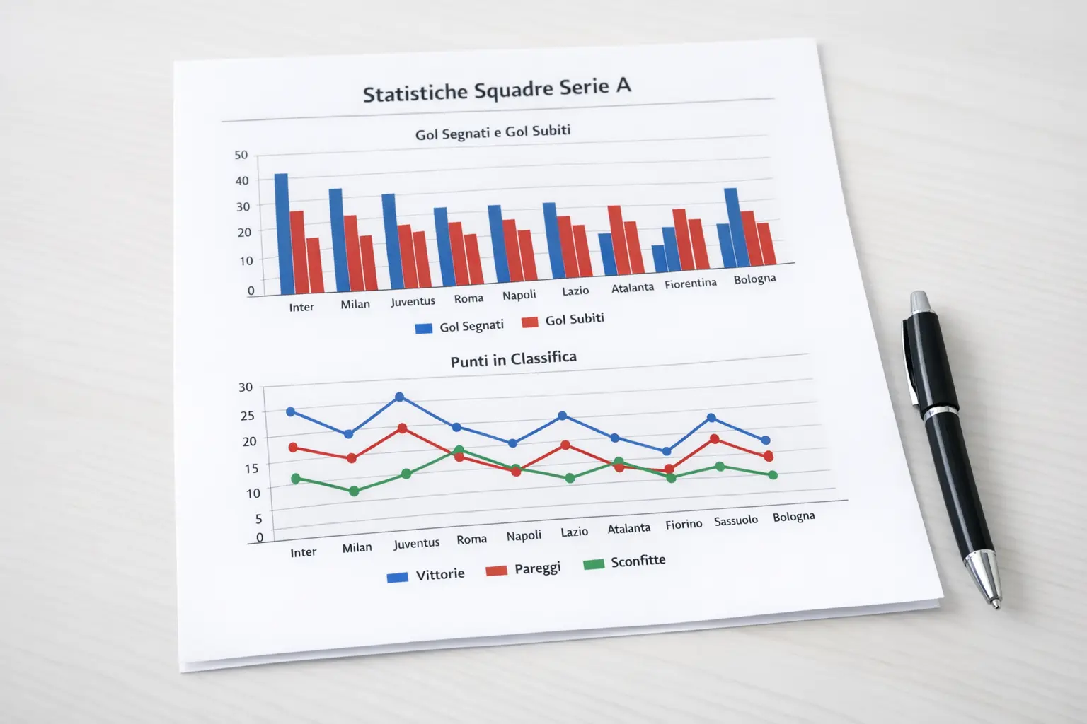 Grafico statistico delle prestazioni di una squadra di Serie A