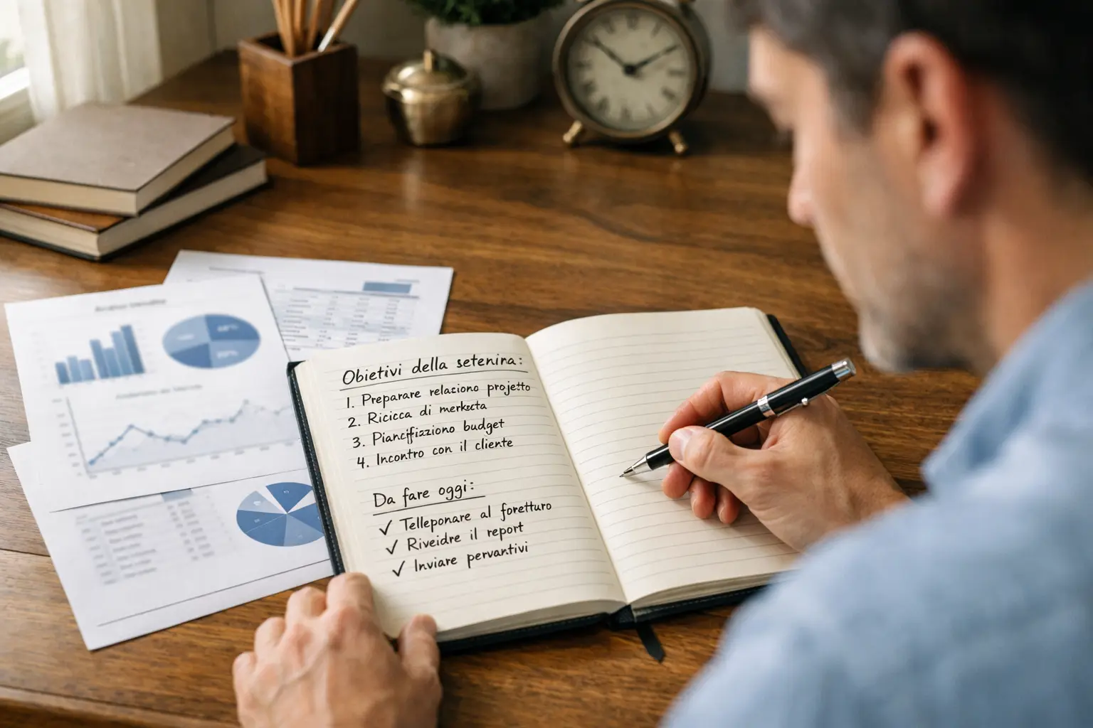 Persona che pianifica una strategia di scommesse con appunti