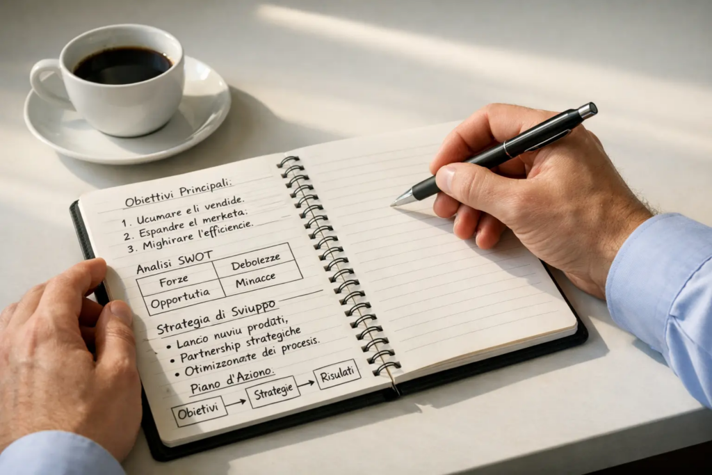 Persona concentrata che prende appunti su un blocco note durante analisi sportiva